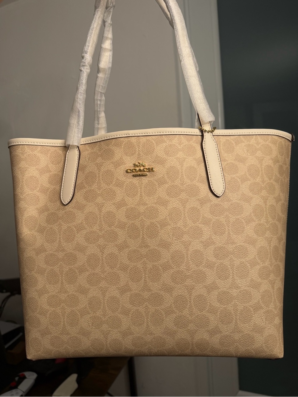 Coach Beige Signature Tote Bag